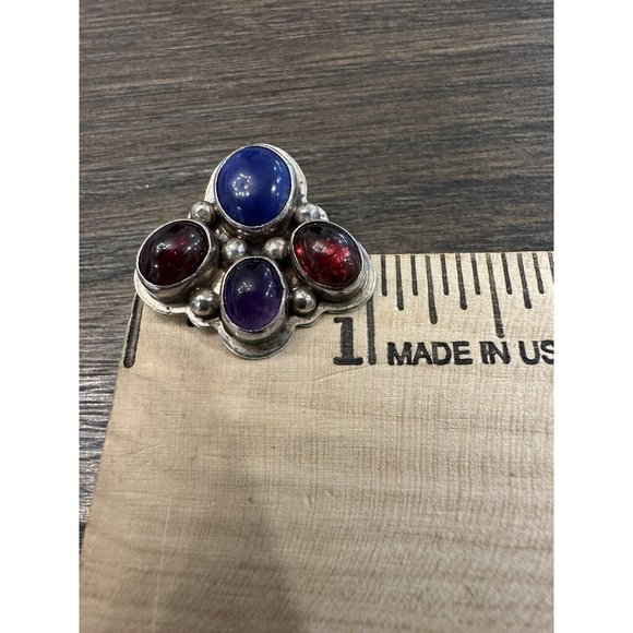 NAKAI NAVAJO 925 Sterling Silver Vintage Multi-Stone Earrings Amethyst Lapis - Picture 9 of 10